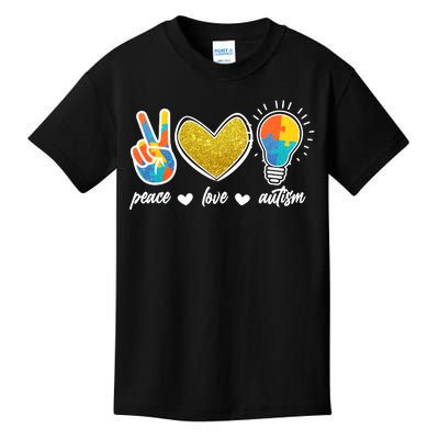 Peace Love & Autism Autism Awareness Month Kids T-Shirt