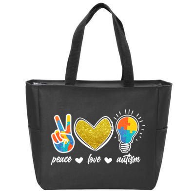 Peace Love & Autism Autism Awareness Month Zip Tote Bag