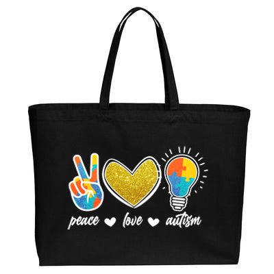 Peace Love & Autism Autism Awareness Month Cotton Canvas Jumbo Tote