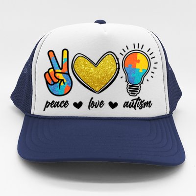 Peace Love & Autism Autism Awareness Month Trucker Hat