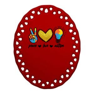 Peace Love & Autism Autism Awareness Month Ceramic Oval Ornament