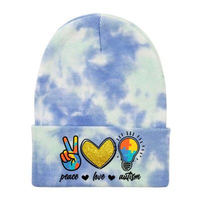 Peace Love & Autism Autism Awareness Month Tie Dye 12in Knit Beanie