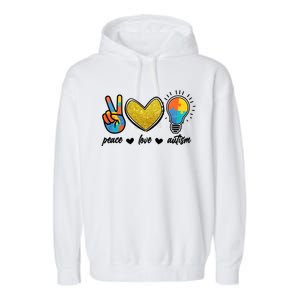 Peace Love & Autism Autism Awareness Month Garment-Dyed Fleece Hoodie