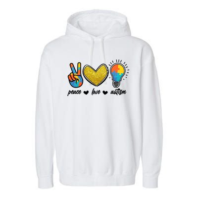 Peace Love & Autism Autism Awareness Month Garment-Dyed Fleece Hoodie