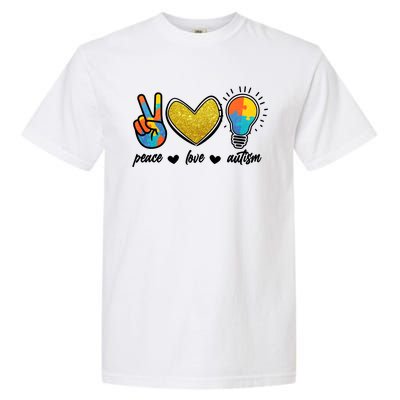 Peace Love & Autism Autism Awareness Month Garment-Dyed Heavyweight T-Shirt