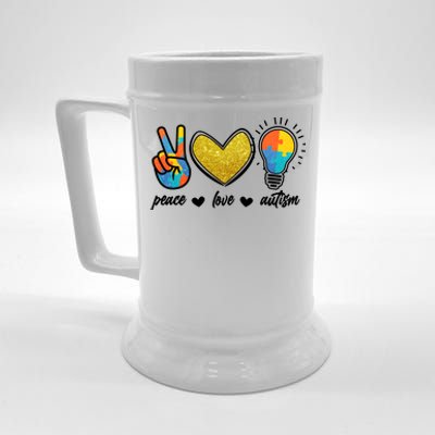 Peace Love & Autism Autism Awareness Month Beer Stein