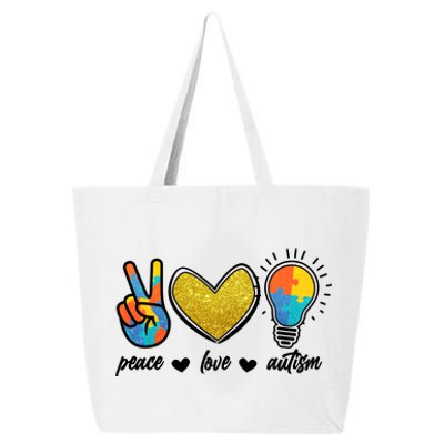 Peace Love & Autism Autism Awareness Month 25L Jumbo Tote