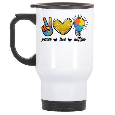 Peace Love & Autism Autism Awareness Month Stainless Steel Travel Mug