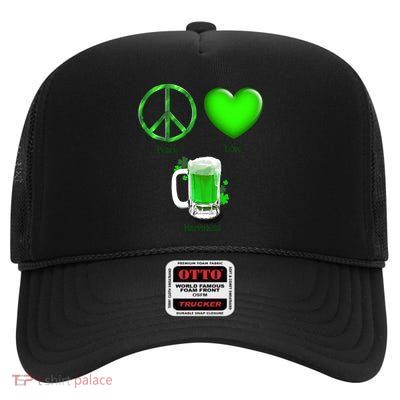 Peace Love Beer - Happiness Irish St. Patrick's Day High Crown Mesh Back Trucker Hat