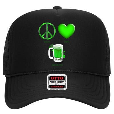 Peace Love Beer - Happiness Irish St. Patrick's Day High Crown Mesh Back Trucker Hat