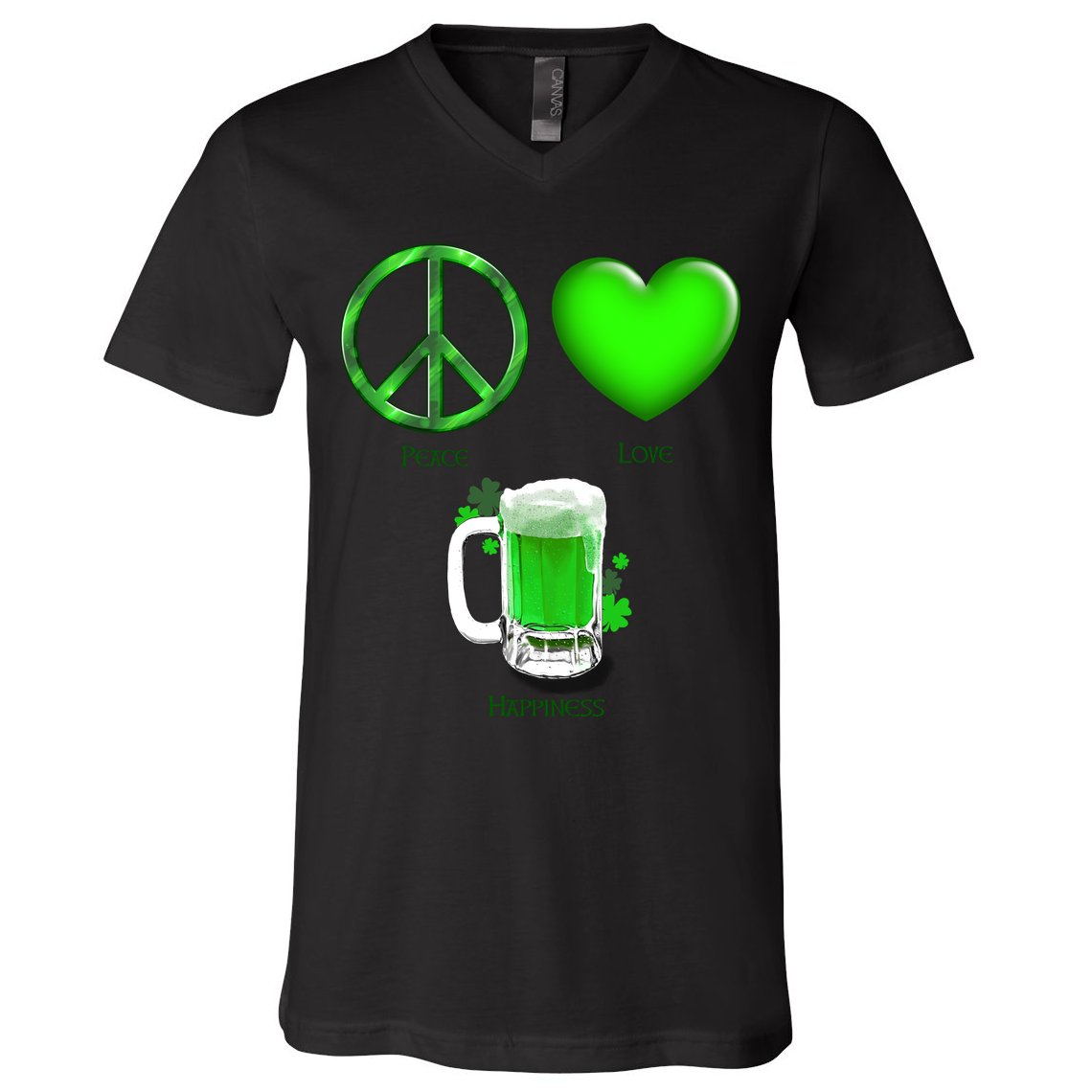 Peace Love Beer - Happiness Irish St. Patrick's Day V-Neck T-Shirt