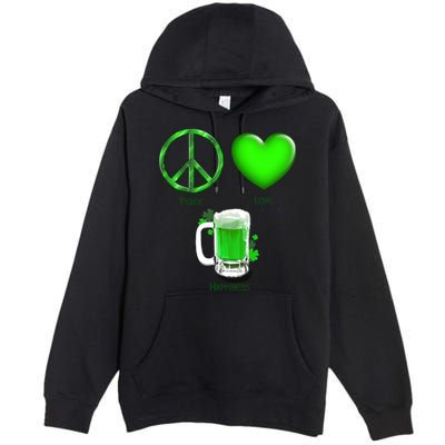 Peace Love Beer - Happiness Irish St. Patrick's Day Premium Pullover Hoodie
