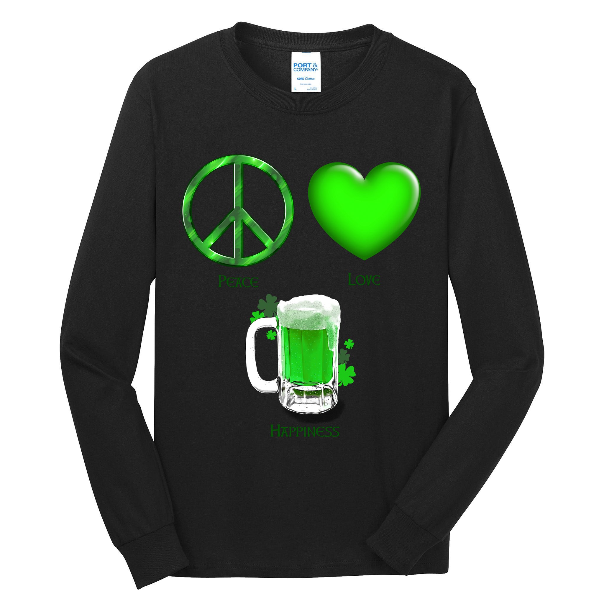Peace Love Beer - Happiness Irish St. Patrick's Day Tall Long Sleeve T-Shirt
