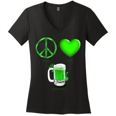 Peace Love Beer - Happiness Irish St. Patrick's Day Women's V-Neck T-Shirt