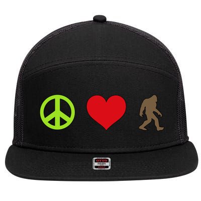 Peace Love Bigfoot  7 Panel Mesh Trucker Snapback Hat