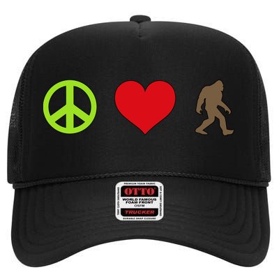 Peace Love Bigfoot  High Crown Mesh Back Trucker Hat