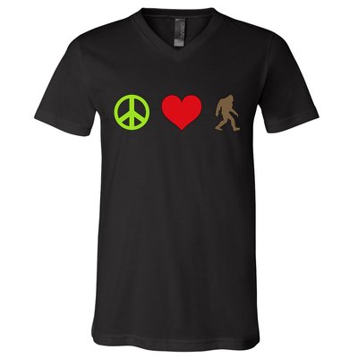 Peace Love Bigfoot  V-Neck T-Shirt