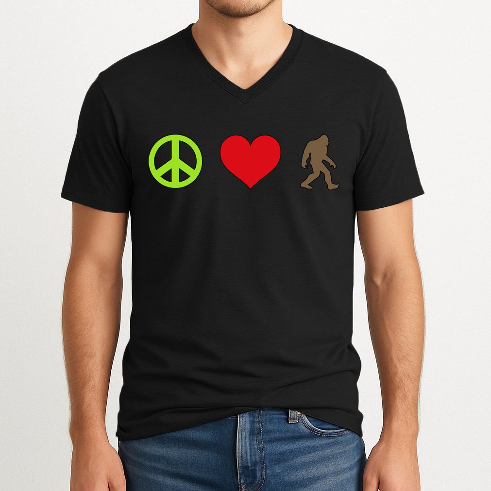 Peace Love Bigfoot  V-Neck T-Shirt