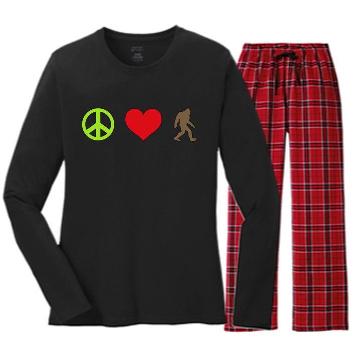 Peace Love Bigfoot  Women's Long Sleeve Flannel Pajama Set 