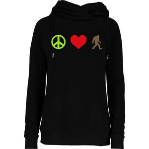 Peace Love Bigfoot  Womens Funnel Neck Pullover Hood