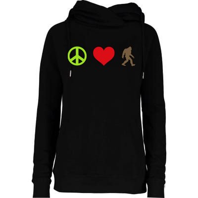 Peace Love Bigfoot  Womens Funnel Neck Pullover Hood