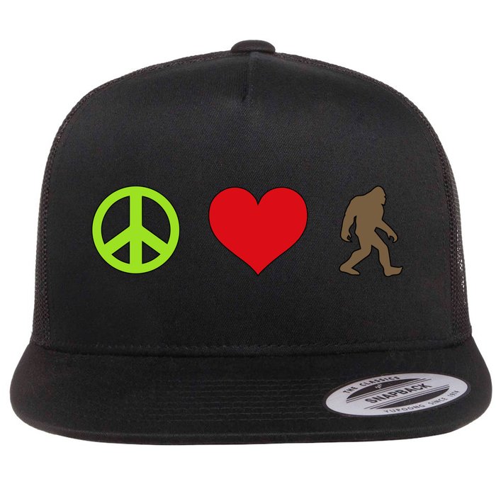 Peace Love Bigfoot  Flat Bill Trucker Hat