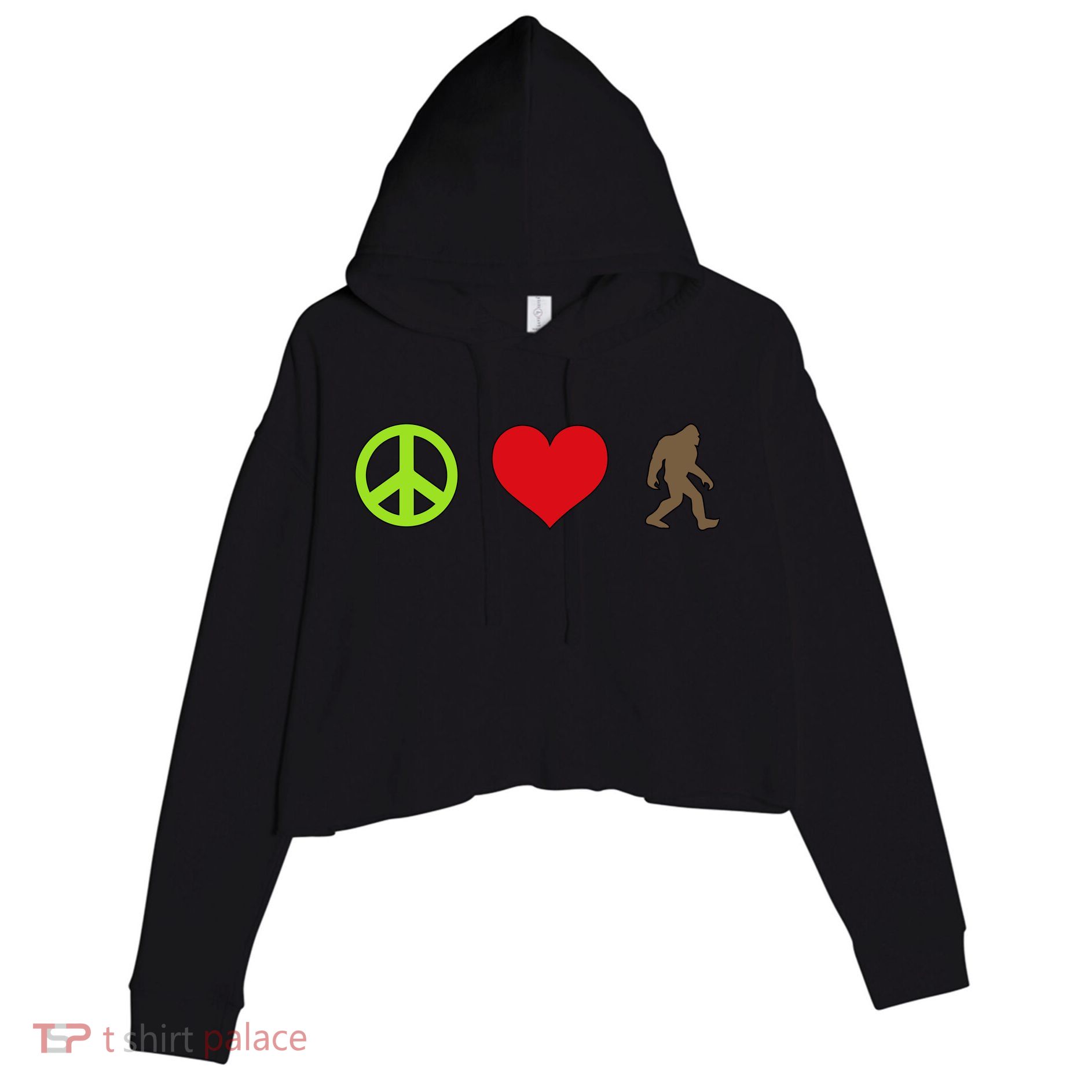 Peace Love Bigfoot  Crop Fleece Hoodie