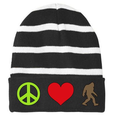 Peace Love Bigfoot  Striped Beanie with Solid Band