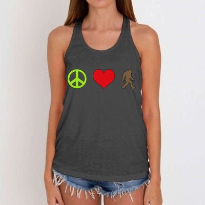 Peace Love Bigfoot  Women's Knotted Racerback Tank