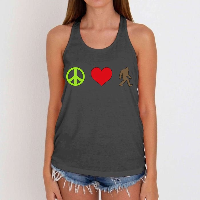 Peace Love Bigfoot  Women's Knotted Racerback Tank