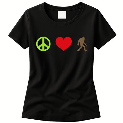 Peace Love Bigfoot  Womens T-Shirt