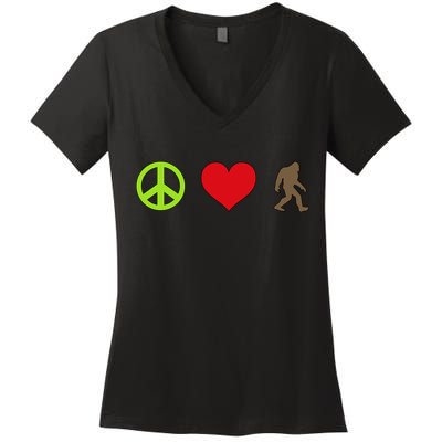 Peace Love Bigfoot  Women's V-Neck T-Shirt