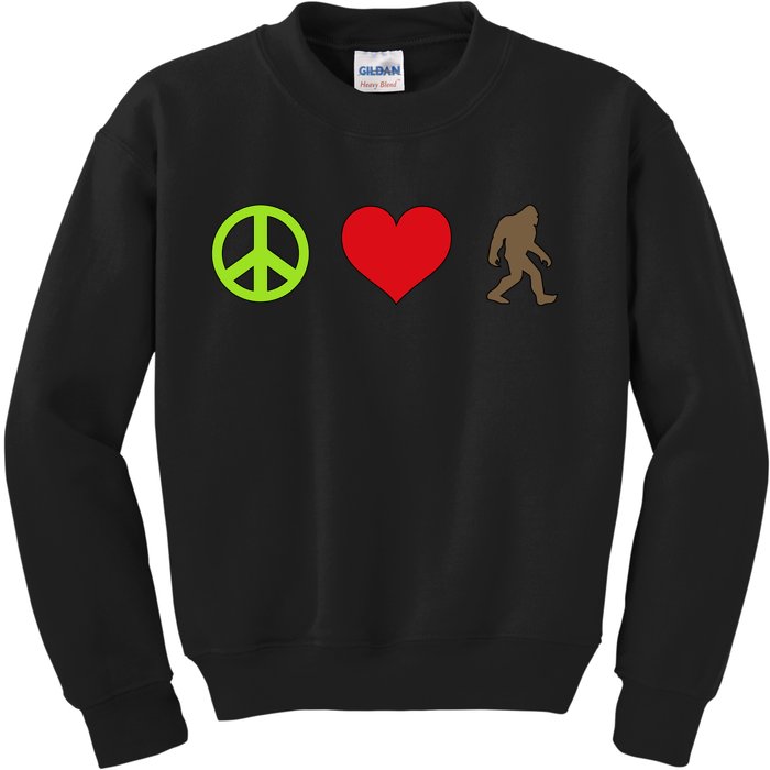 Peace Love Bigfoot  Kids Sweatshirt