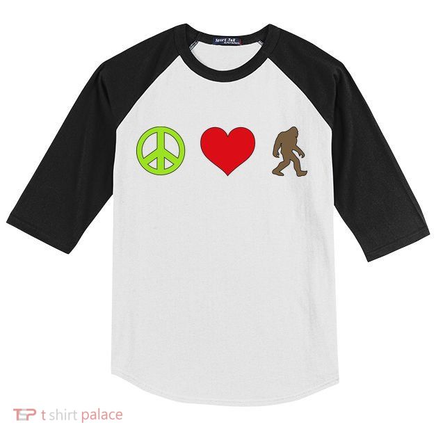 Peace Love Bigfoot  Kids Colorblock Raglan Jersey