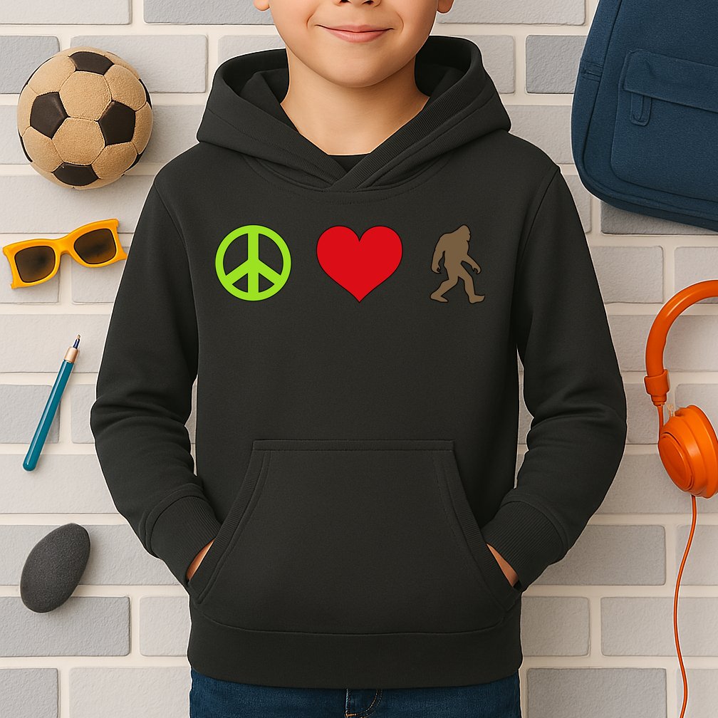 Peace Love Bigfoot  Kids Hoodie