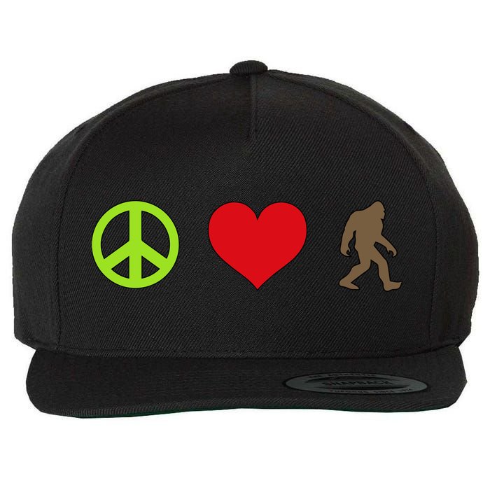 Peace Love Bigfoot  Wool Snapback Cap