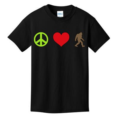 Peace Love Bigfoot  Kids T-Shirt