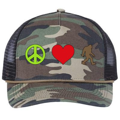 Peace Love Bigfoot  Retro Rope Trucker Hat Cap