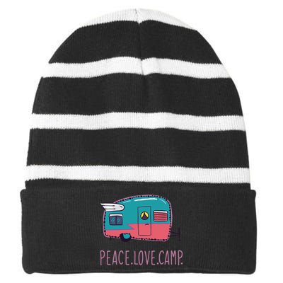 Peace Love Camp Striped Beanie with Solid Band