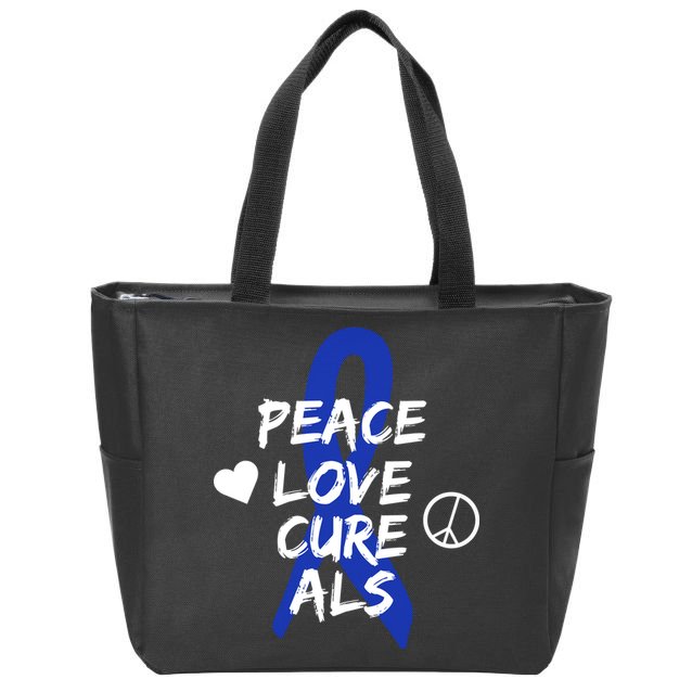 Peace Love Cure ALS Awareness Zip Tote Bag