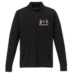 Peace Love Cure Breast Cancer Awareness Fashion Patterns Performance Long Sleeve Polo