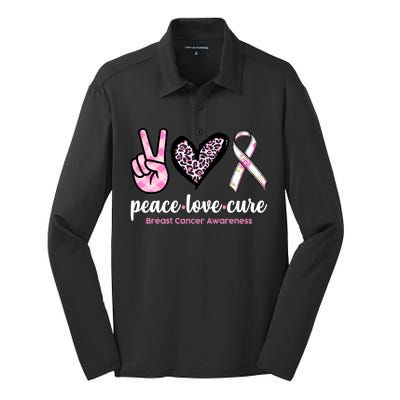 Peace Love Cure Breast Cancer Awareness Fashion Patterns Silk Touch Performance Long Sleeve Polo