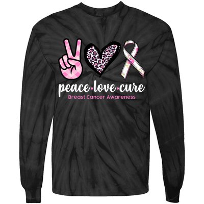 Peace Love Cure Breast Cancer Awareness Fashion Patterns Tie-Dye Long Sleeve Shirt