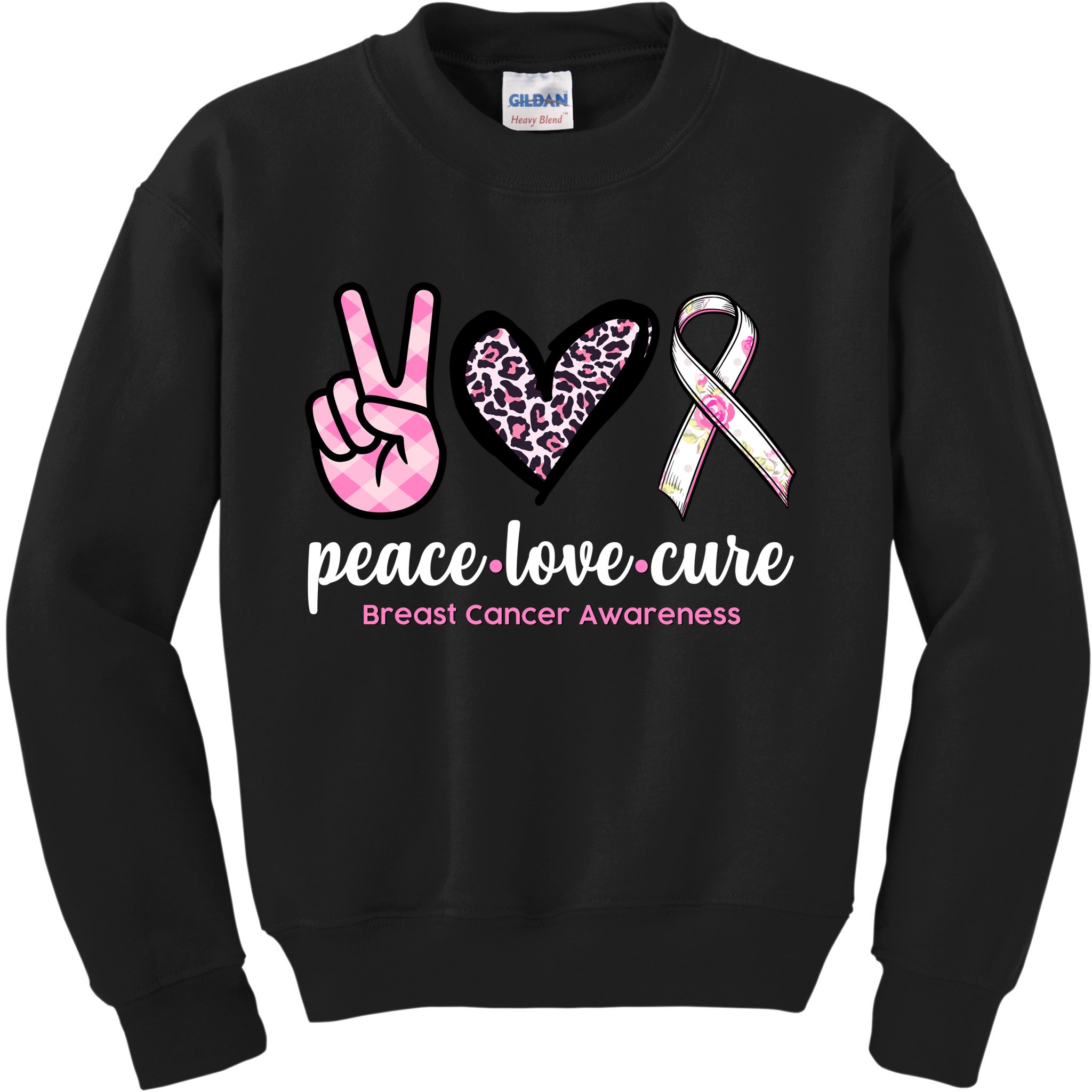 Peace Love Cure Breast Cancer Awareness Fashion Patterns Kids Sweatshirt