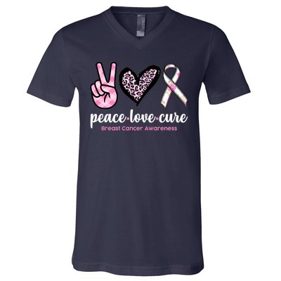 Peace Love Cure Breast Cancer Awareness Fashion Patterns V-Neck T-Shirt