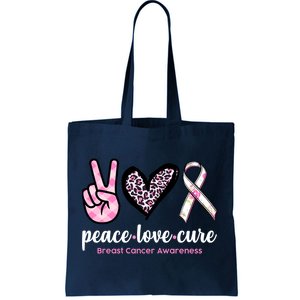 Peace Love Cure Breast Cancer Awareness Fashion Patterns Tote Bag