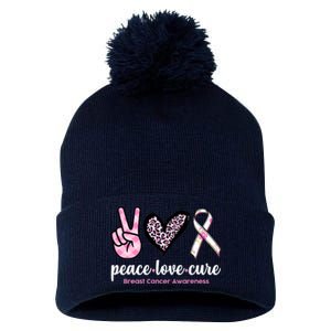 Peace Love Cure Breast Cancer Awareness Fashion Patterns Pom Pom 12in Knit Beanie