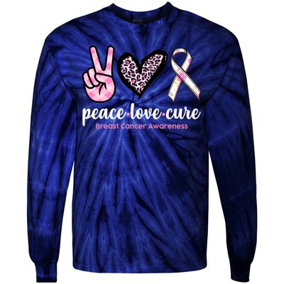 Peace Love Cure Breast Cancer Awareness Fashion Patterns Tie-Dye Long Sleeve Shirt