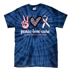 Peace Love Cure Breast Cancer Awareness Fashion Patterns Tie-Dye T-Shirt