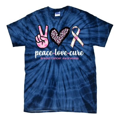 Peace Love Cure Breast Cancer Awareness Fashion Patterns Tie-Dye T-Shirt